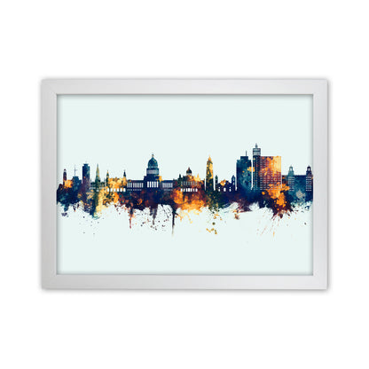 Havana Cuba Skyline Blue Orange Art Print by Michael Tompsett White Grain