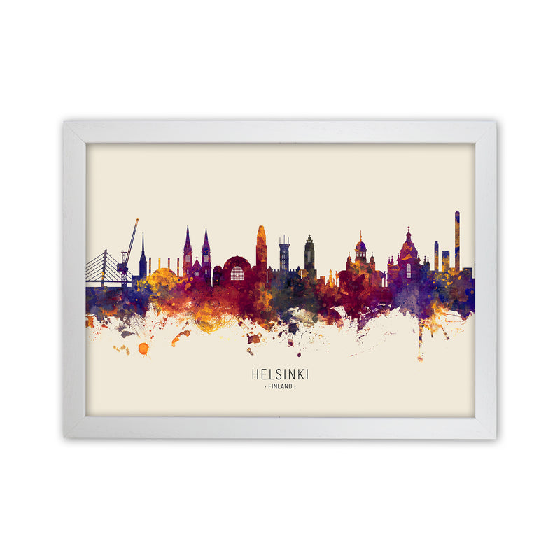 Helsinki Finland Skyline Autumn City Name Art Print by Michael Tompsett White Grain
