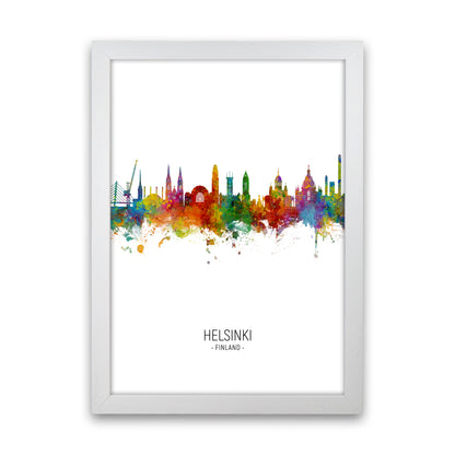 Helsinki Finland Skyline Portrait Art Print by Michael Tompsett White Grain