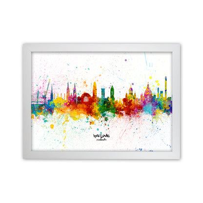 Helsinki Finland Skyline Splash Art Print by Michael Tompsett White Grain