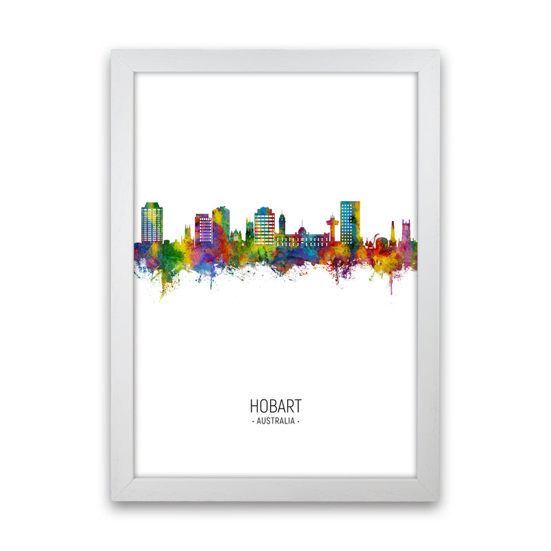 Hobart Australia Skyline Portrait Art Print by Michael Tompsett White Grain