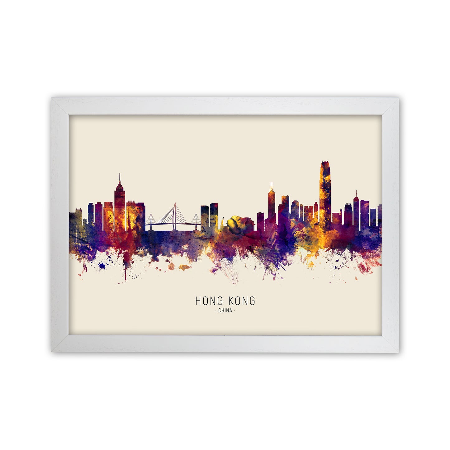 Hong Kong China Skyline Autumn City Name Art Print by Michael Tompsett White Grain