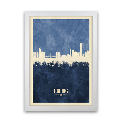 Hong Kong China Skyline Portrait Navy Art Print by Michael Tompsett White Grain