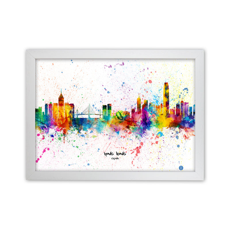 Hong Kong China Skyline Splash Art Print by Michael Tompsett White Grain