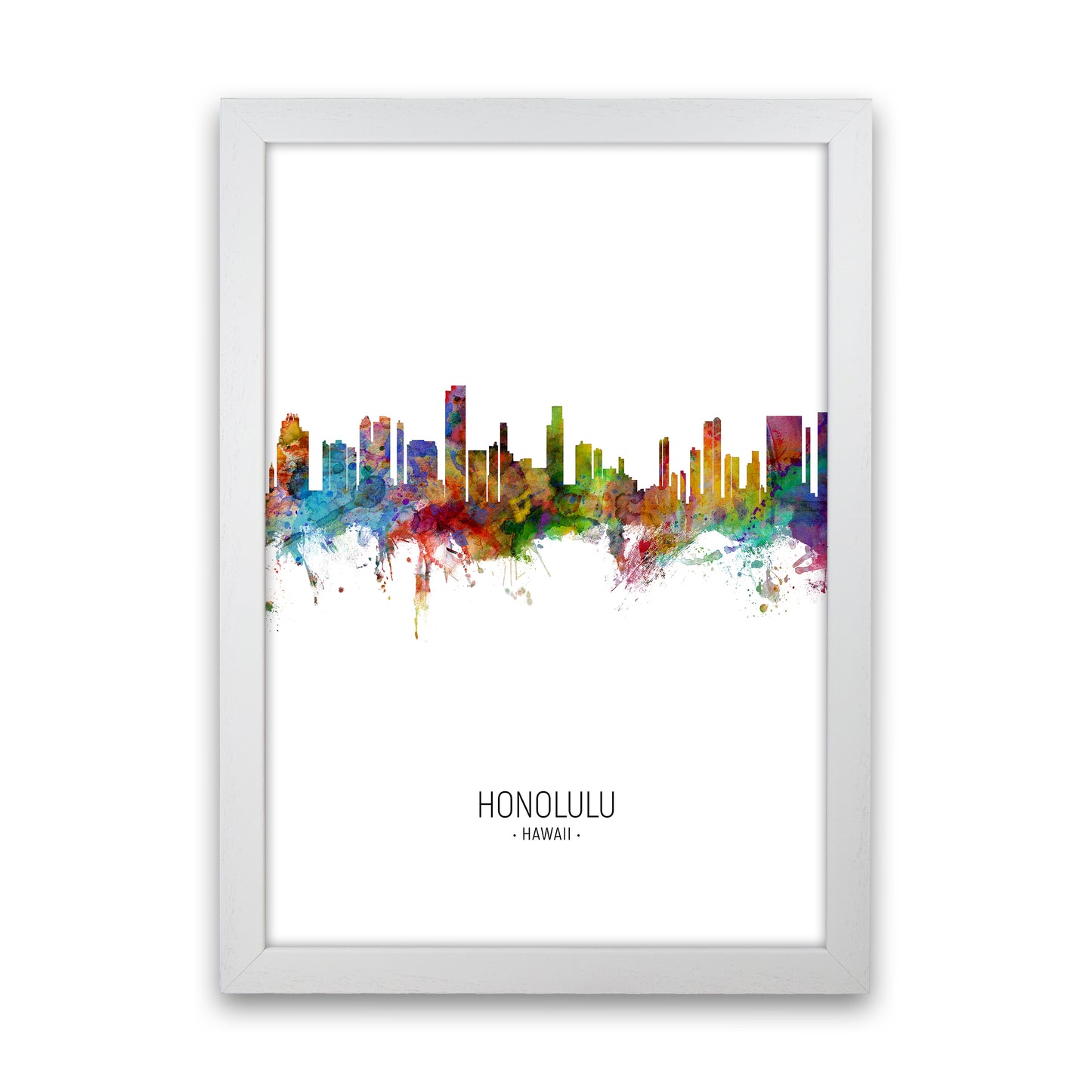 Honolulu Hawaii Skyline Portrait Art Print by Michael Tompsett White Grain