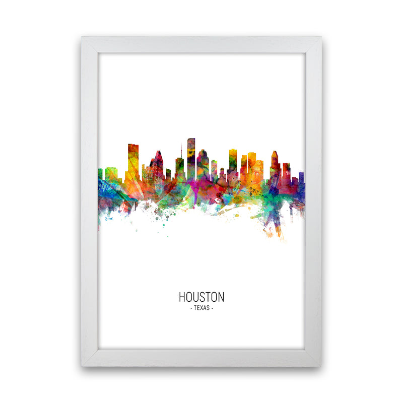 Houston Texas Skyline Portrait Art Print by Michael Tompsett White Grain