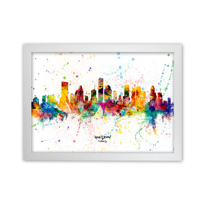 Houston Texas Skyline Splash Art Print by Michael Tompsett White Grain