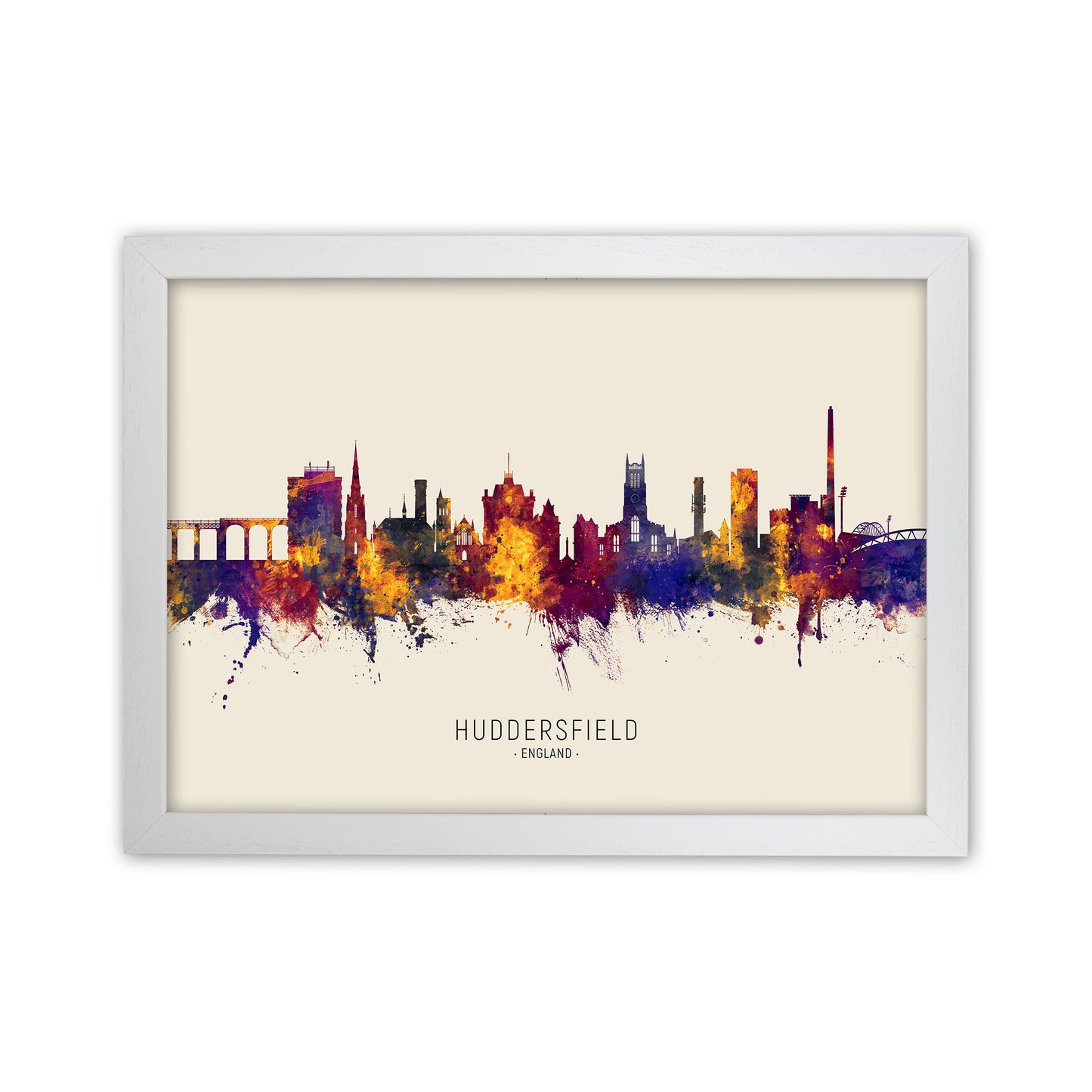 Huddersfield England Skyline Autumn City Name Art Print by Michael Tompsett White Grain