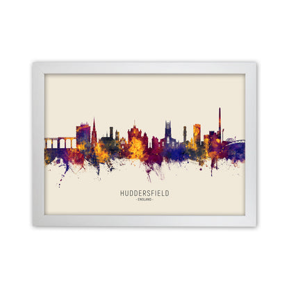 Huddersfield England Skyline Autumn City Name Art Print by Michael Tompsett White Grain