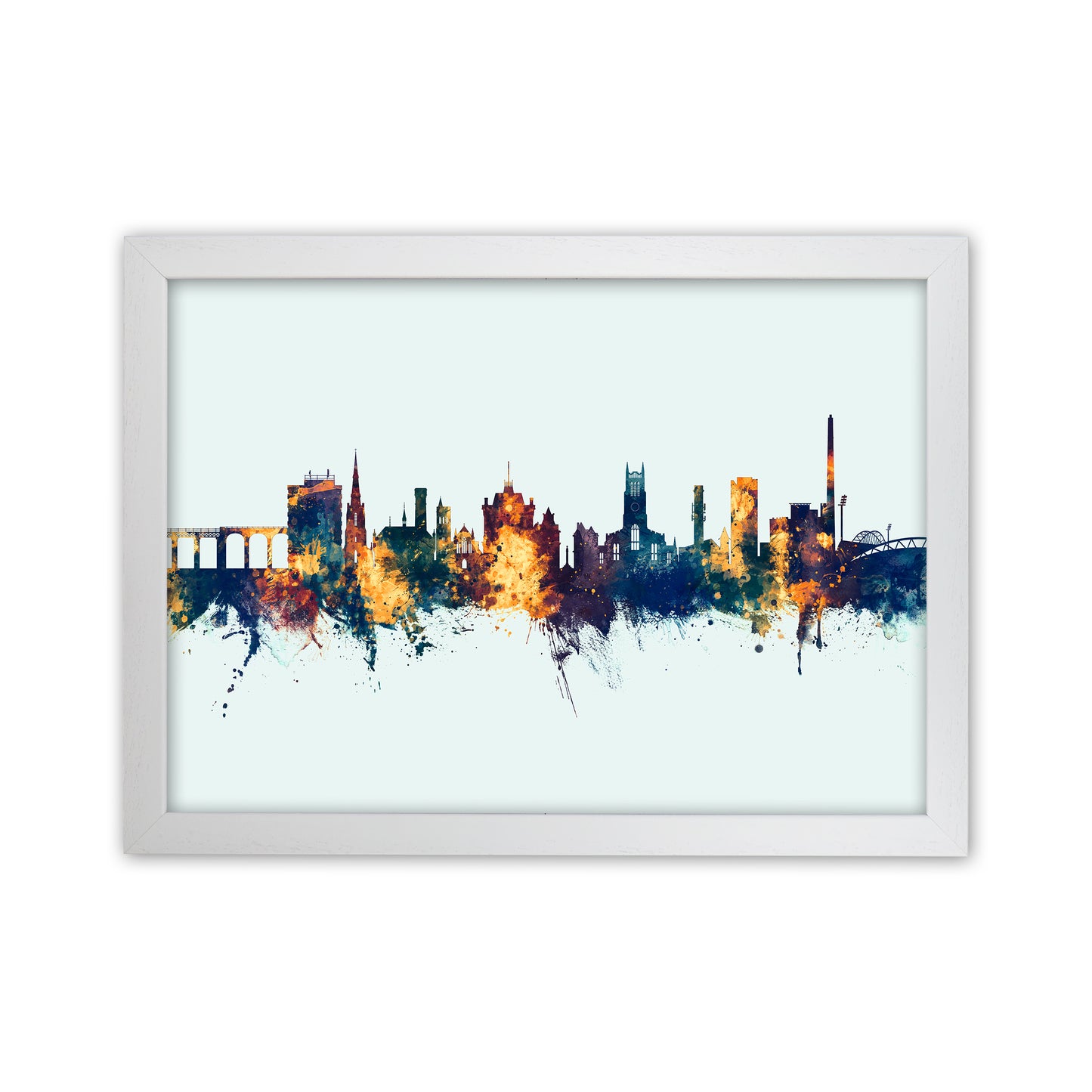 Huddersfield England Skyline Blue Orange Art Print by Michael Tompsett White Grain