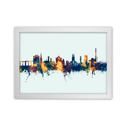 Huddersfield England Skyline Blue Orange Art Print by Michael Tompsett White Grain