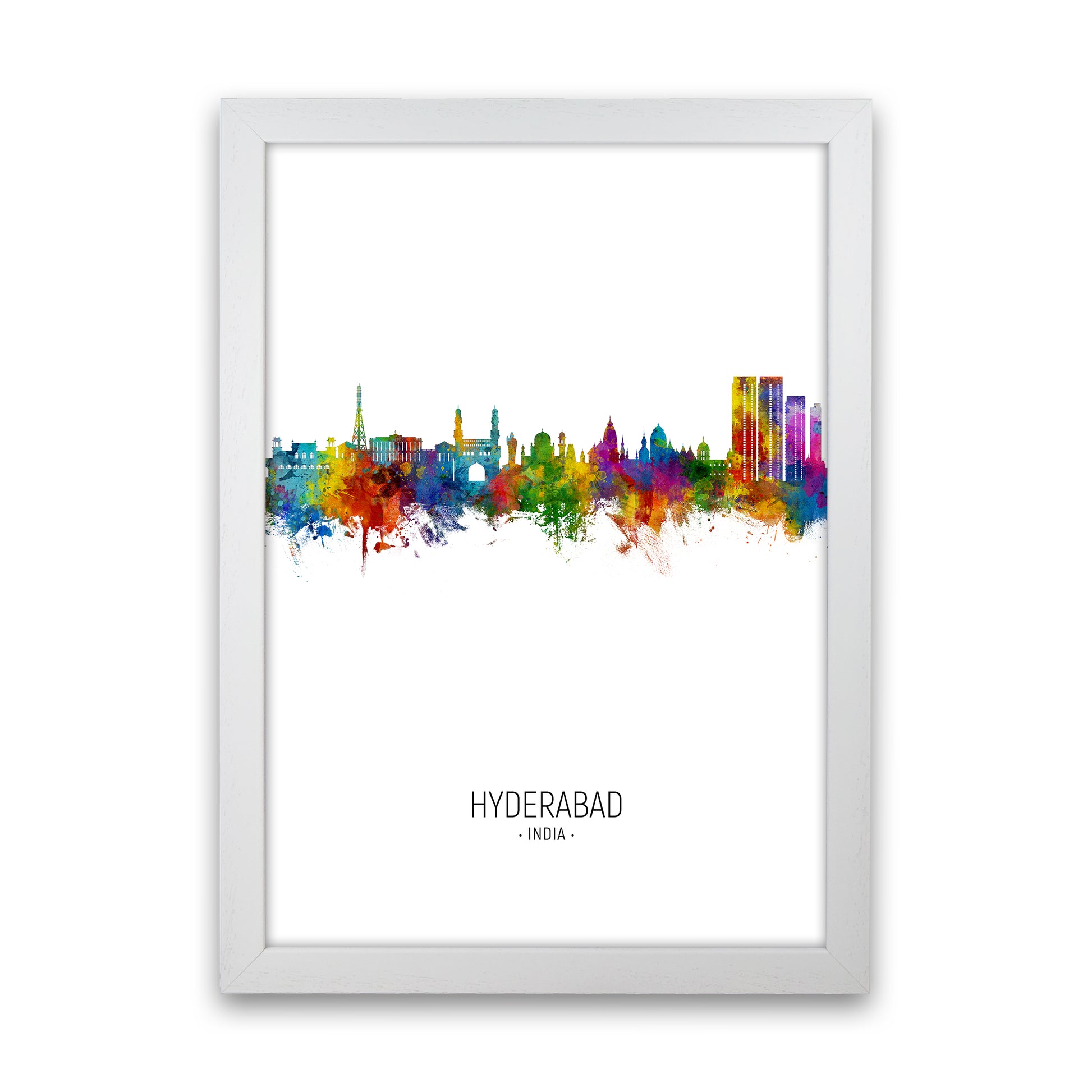 Hyderabad India Skyline Portrait Art Print by Michael Tompsett White Grain