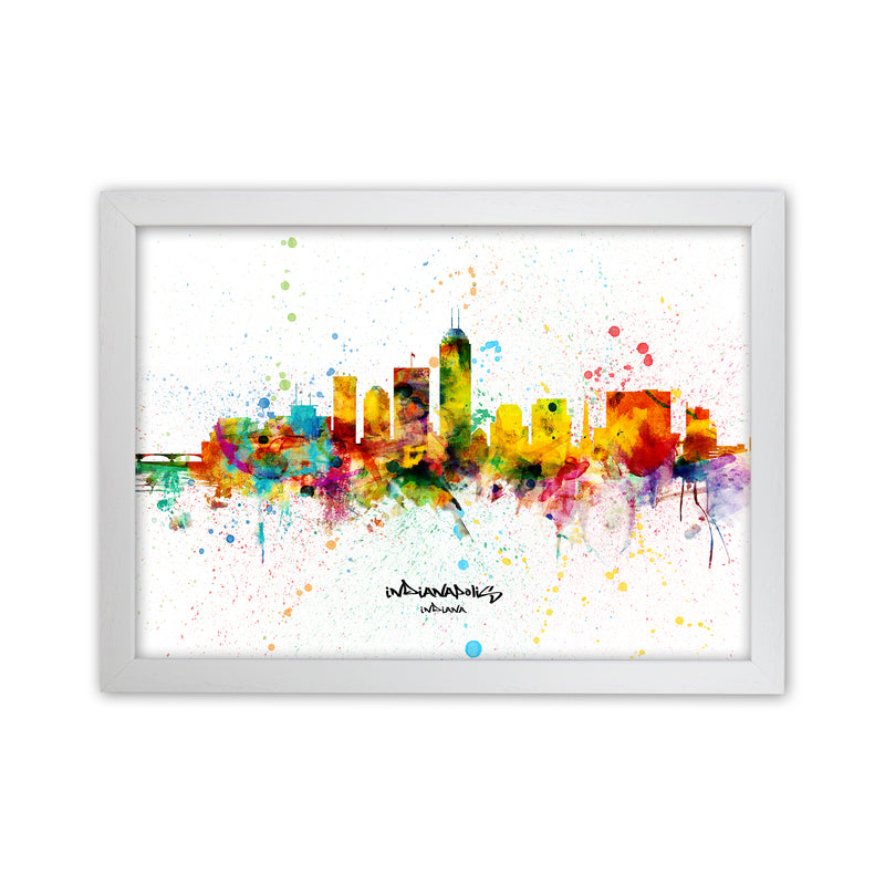 Indianapolis Indiana Skyline Splash Art Print by Michael Tompsett White Grain