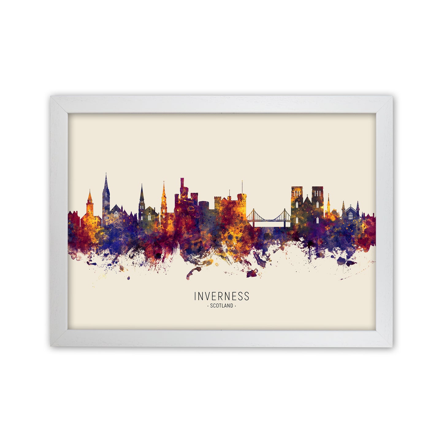 Inverness Scotland Skyline Autumn City Name Art Print by Michael Tompsett White Grain