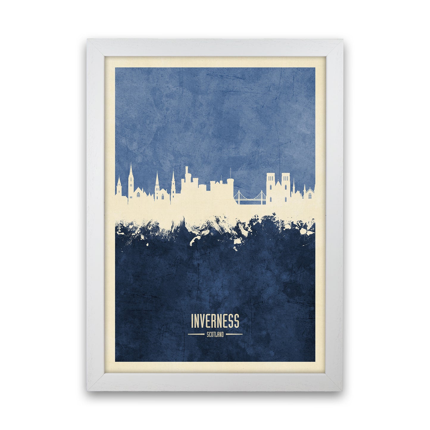 Inverness Scotland Skyline Portrait Navy Art Print by Michael Tompsett White Grain