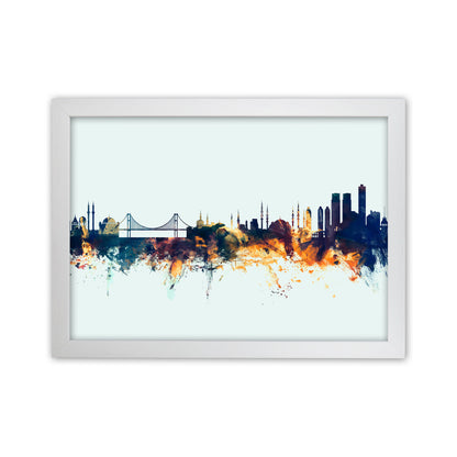 Istanbul Turkey Skyline Blue Orange Art Print by Michael Tompsett White Grain