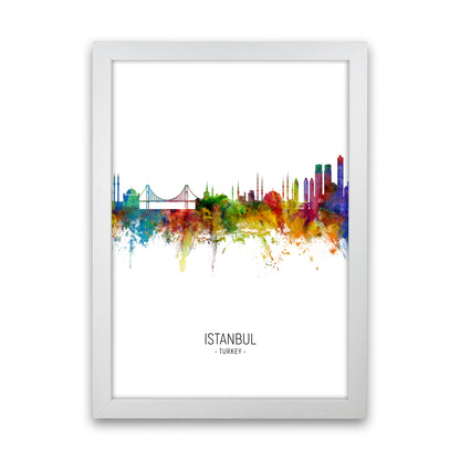 Istanbul Turkey Skyline Portrait Art Print by Michael Tompsett White Grain