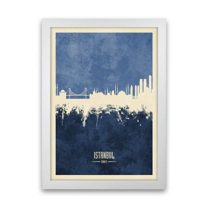 Istanbul Turkey Skyline Portrait Navy Art Print by Michael Tompsett White Grain