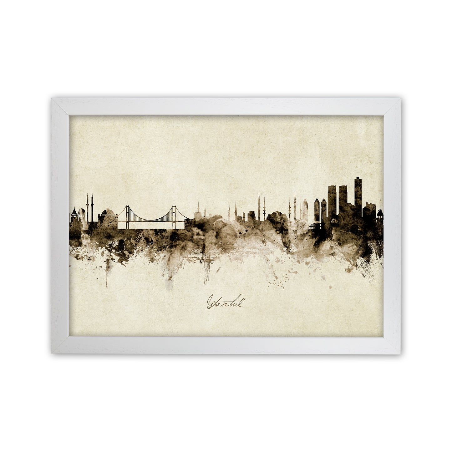 Istanbul Turkey Skyline Vintage Art Print by Michael Tompsett White Grain