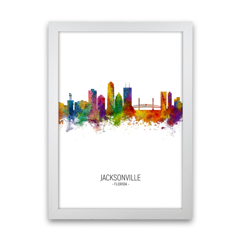 Jacksonville Florida Skyline Portrait Art Print by Michael Tompsett White Grain