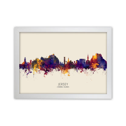 Jersey Channel Islands Skyline Autumn City Name Art Print by Michael Tompsett White Grain