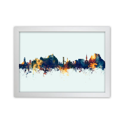 Jersey Channel Islands Skyline Blue Orange Art Print by Michael Tompsett White Grain