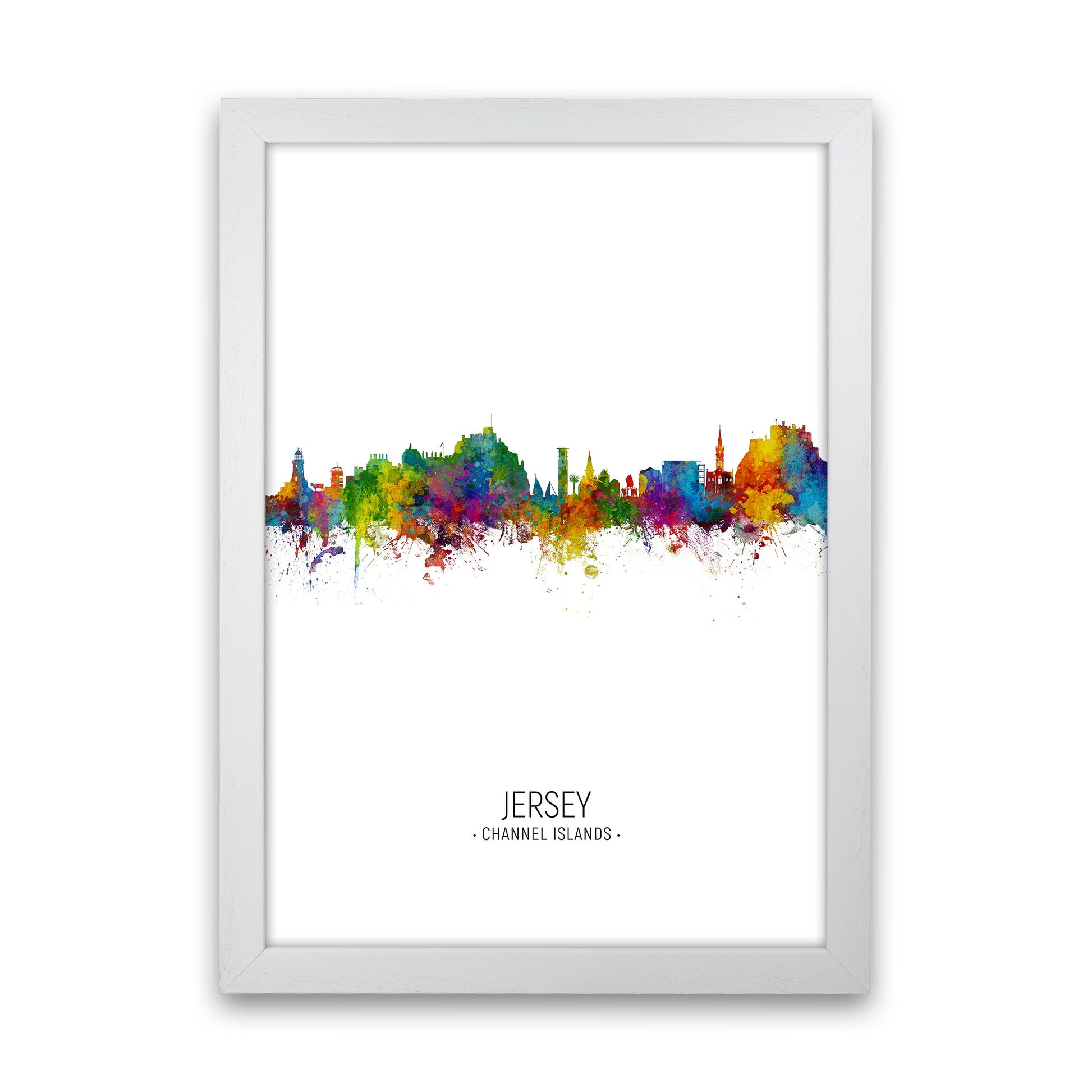 Jersey Channel Islands Skyline Portrait Art Print by Michael Tompsett White Grain