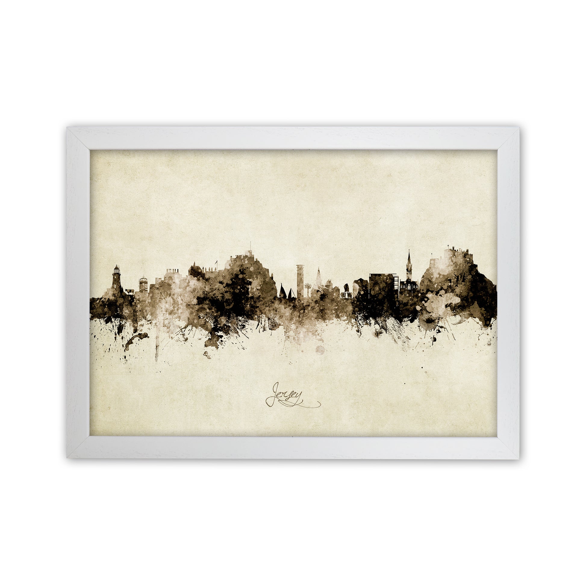 Jersey Channel Islands Skyline Vintage Art Print by Michael Tompsett White Grain
