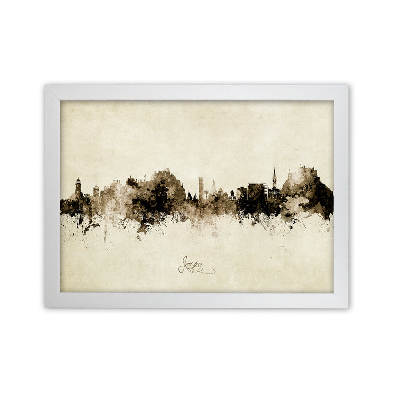 Jersey Channel Islands Skyline Vintage Art Print by Michael Tompsett White Grain