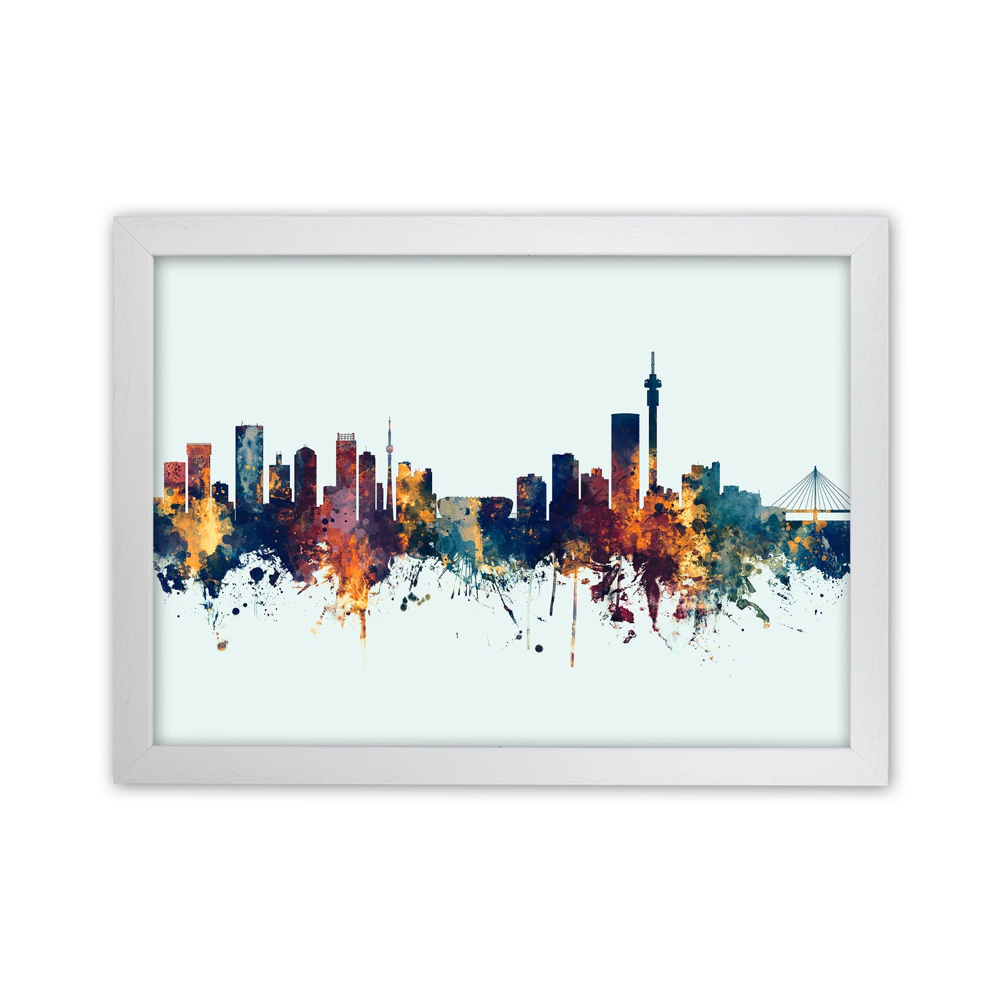 Johannesburg South Africa Skyline Blue Orange Art Print by Michael Tompsett White Grain