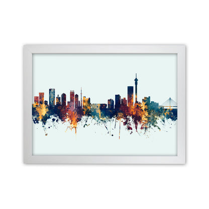Johannesburg South Africa Skyline Blue Orange Art Print by Michael Tompsett White Grain