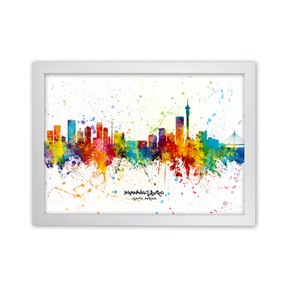 Johannesburg South Africa Skyline Splash Art Print by Michael Tompsett White Grain