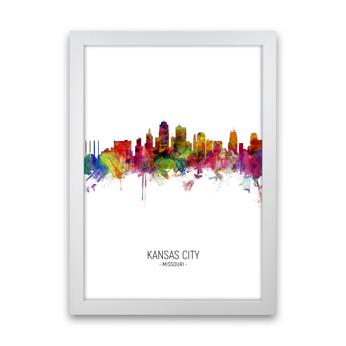 Kansas City Missouri Skyline Portrait Art Print by Michael Tompsett White Grain