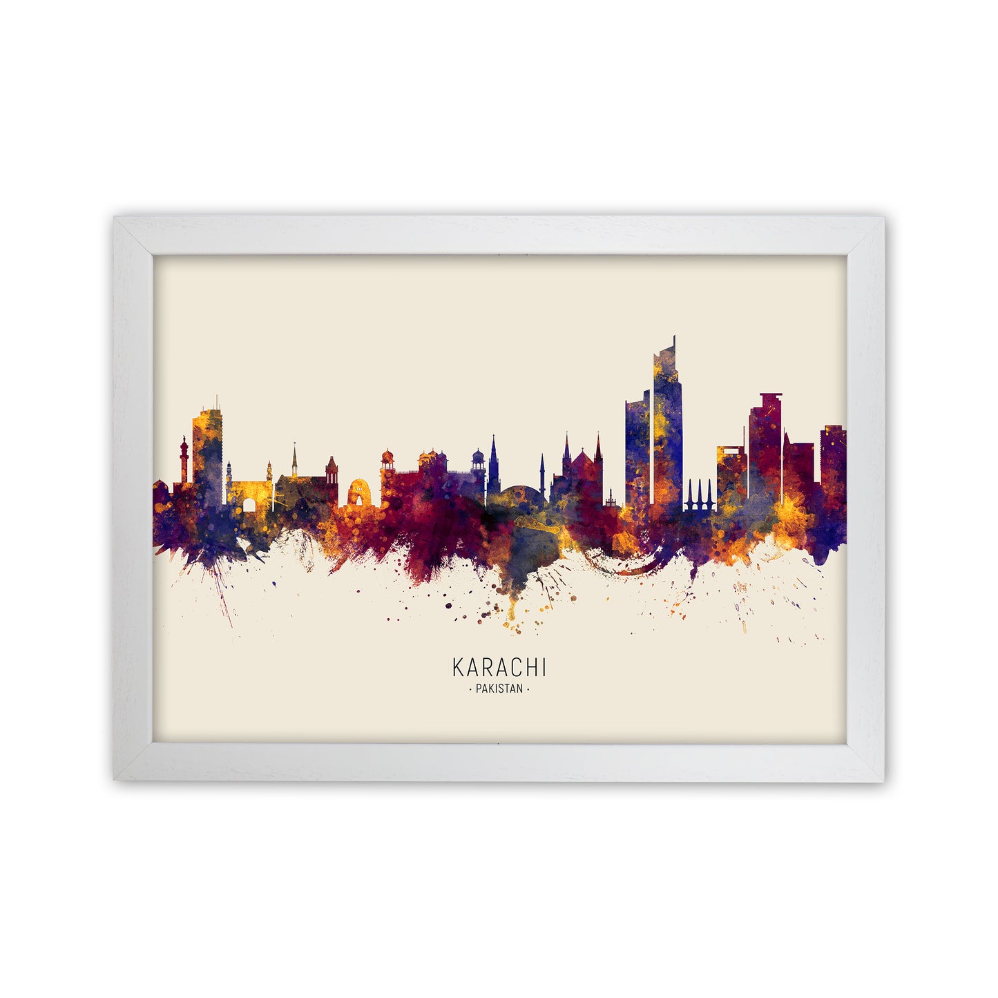 Karachi Pakistan Skyline Autumn City Name Art Print by Michael Tompsett White Grain