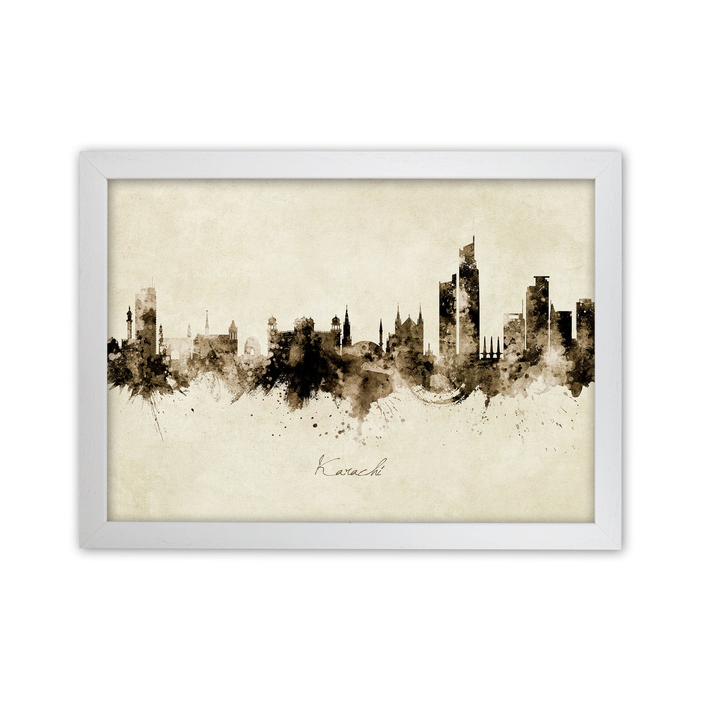 Karachi Pakistan Skyline Vintage Art Print by Michael Tompsett White Grain