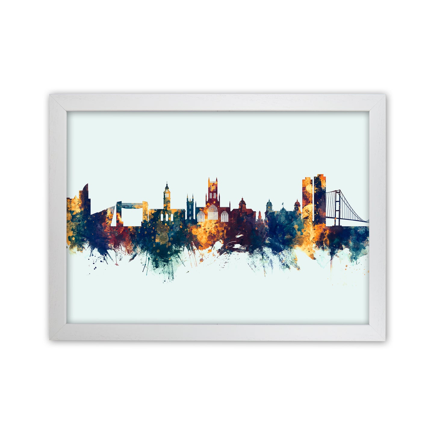 Kingston Upon Hull England Skyline Blue Orange Art Print by Michael Tompsett White Grain