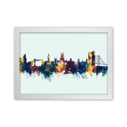 Kingston Upon Hull England Skyline Blue Orange Art Print by Michael Tompsett White Grain