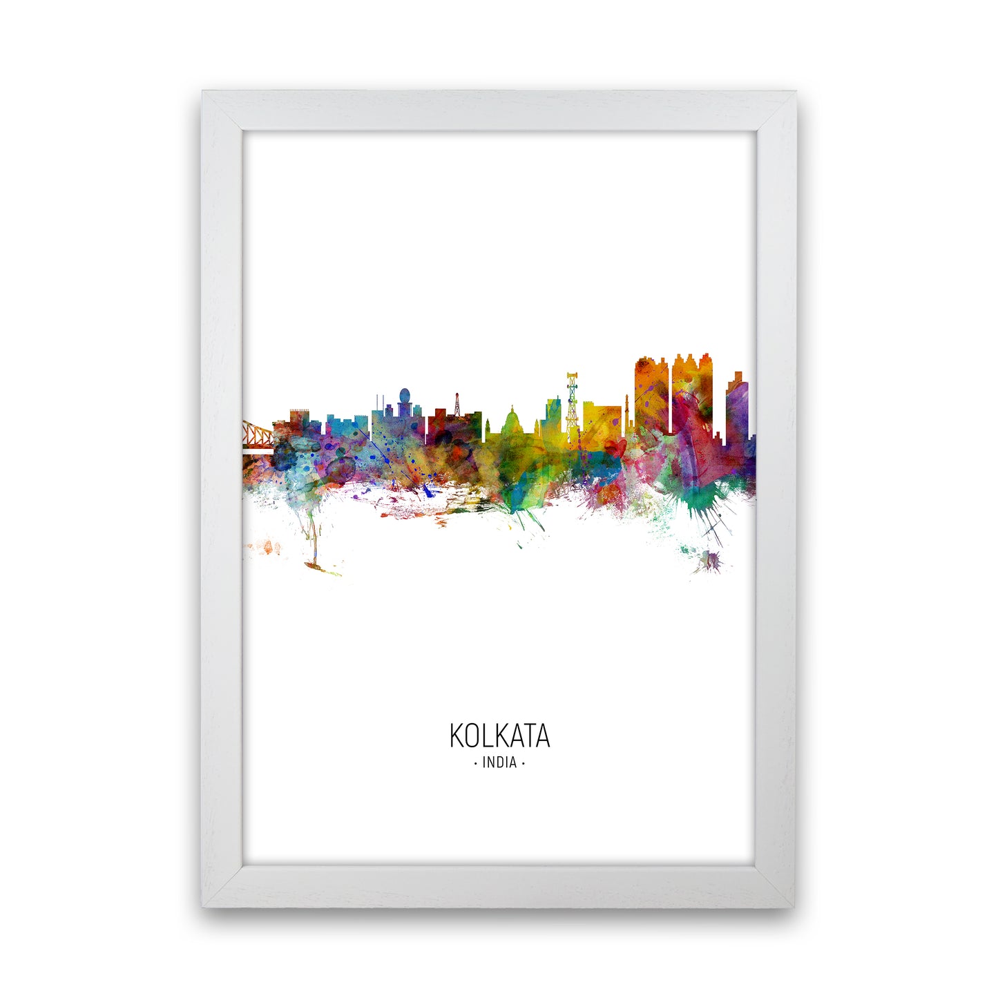 Kolkata India Skyline Portrait Art Print by Michael Tompsett White Grain
