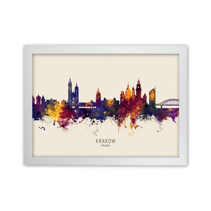 Krakow Poland Skyline Autumn City Name Art Print by Michael Tompsett White Grain
