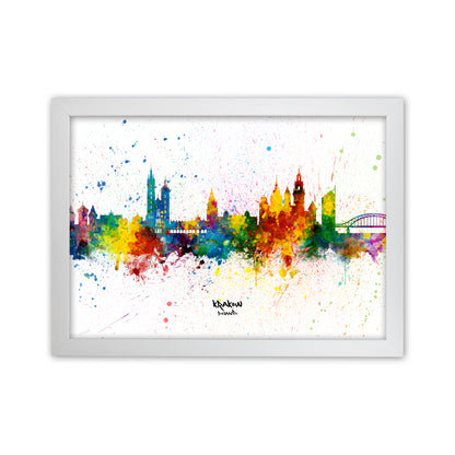 Krakow Poland Skyline Splash Art Print by Michael Tompsett White Grain