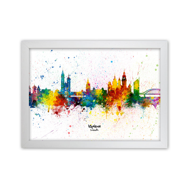 Krakow Poland Skyline Splash Art Print by Michael Tompsett White Grain