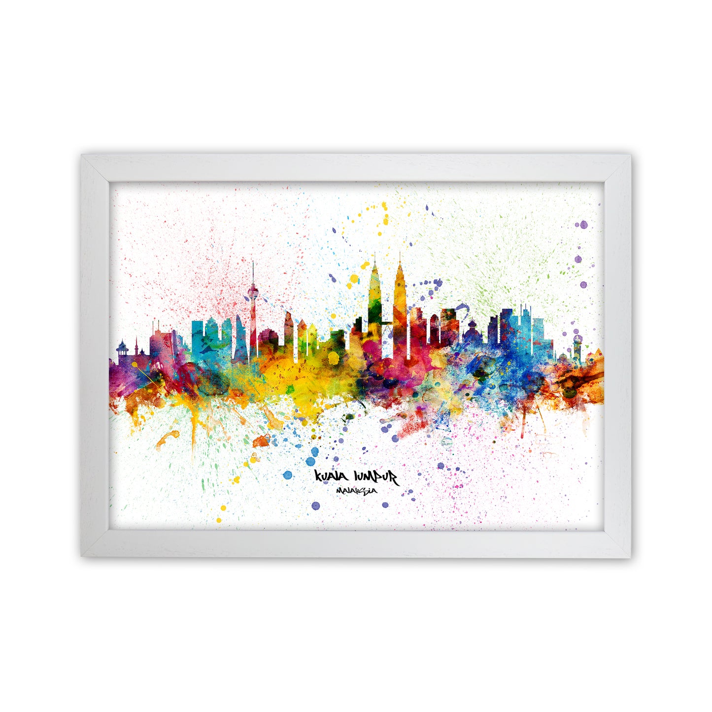 Kuala Lumpur Malaysia Skyline Splash Art Print by Michael Tompsett White Grain