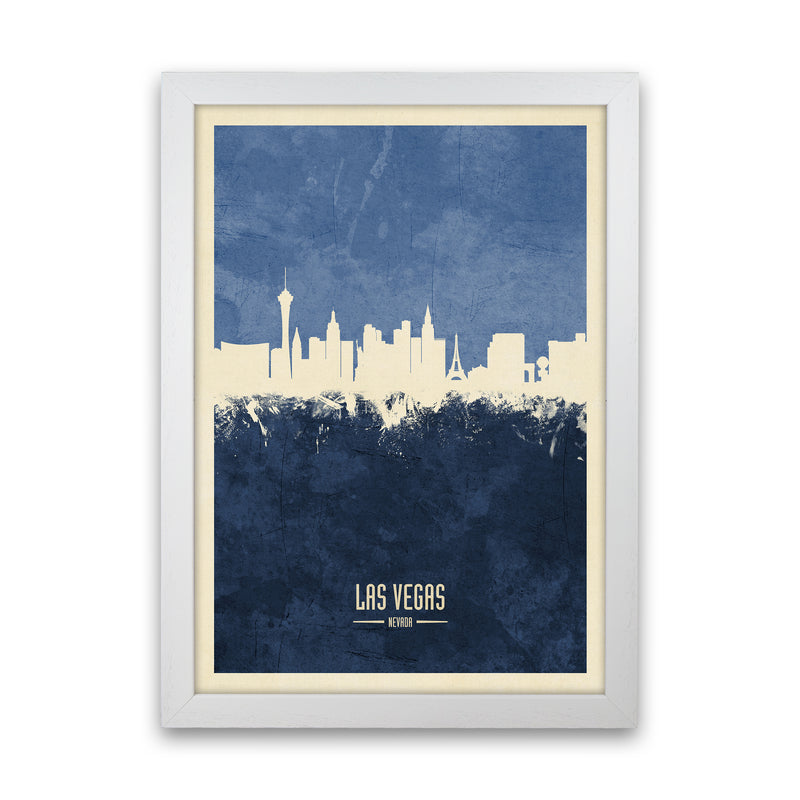 Las Vegas Nevada Skyline Portrait Navy Art Print by Michael Tompsett White Grain