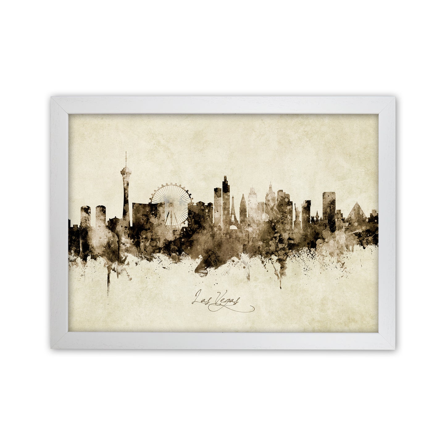 Las Vegas Nevada Skyline Vintage Art Print by Michael Tompsett White Grain