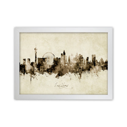 Las Vegas Nevada Skyline Vintage Art Print by Michael Tompsett White Grain