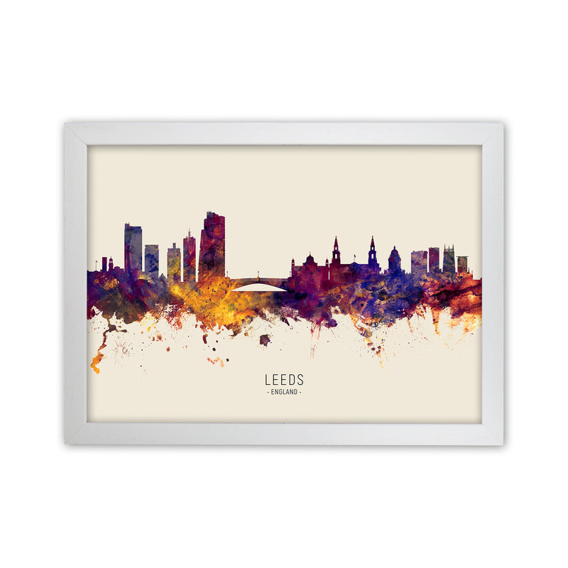 Leeds England Skyline Autumn City Name Art Print by Michael Tompsett White Grain