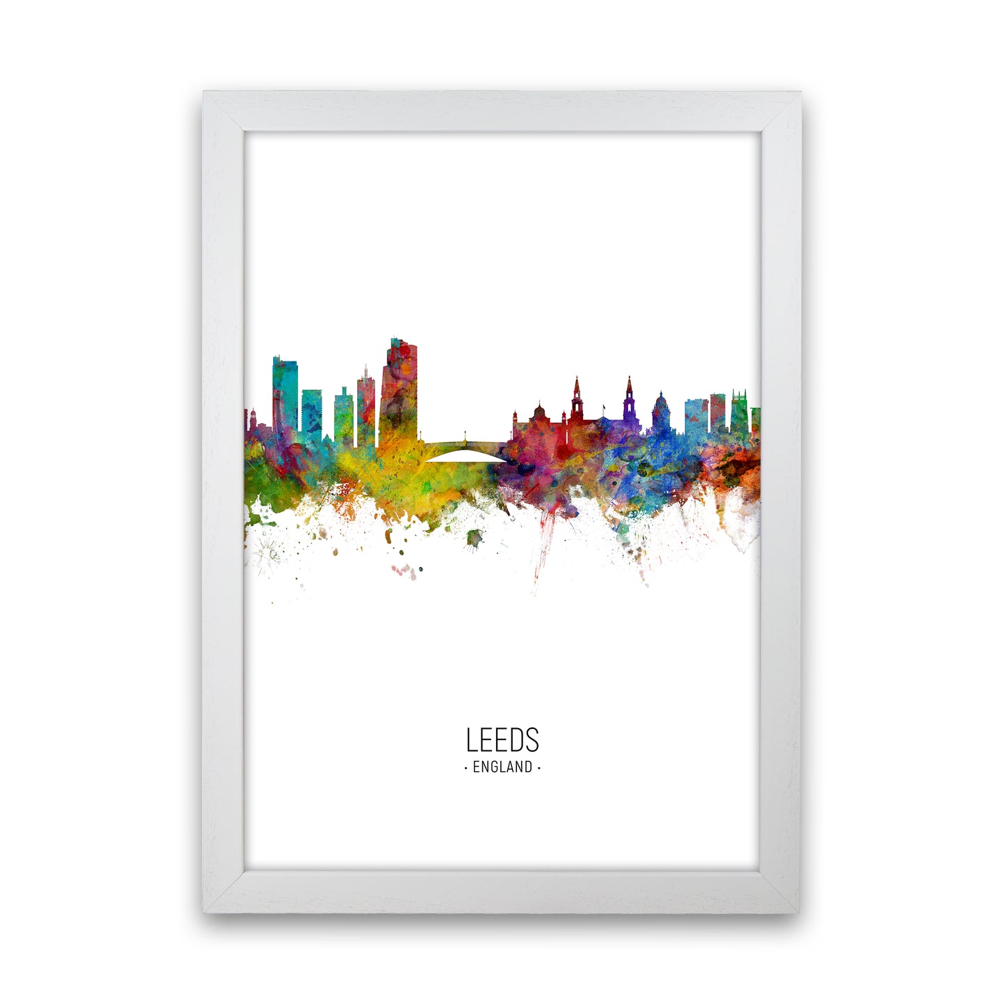 Leeds England Skyline Portrait Art Print by Michael Tompsett White Grain