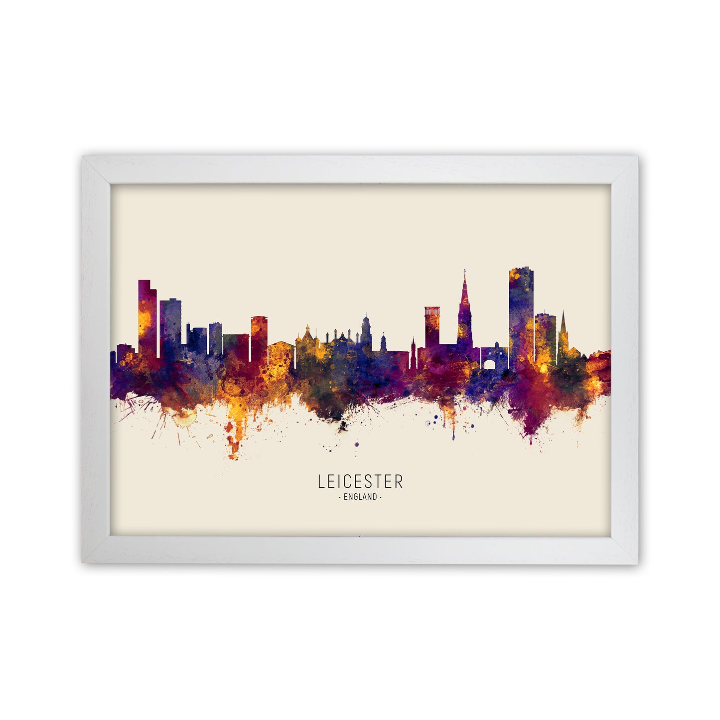 Leicester England Skyline Autumn City Name Art Print by Michael Tompsett White Grain