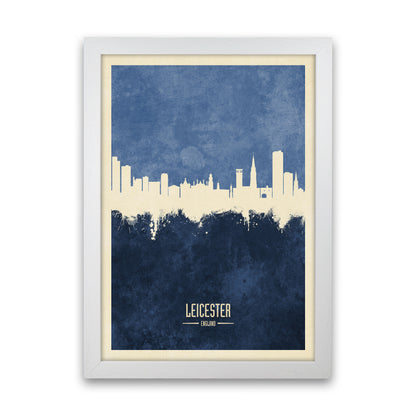 Leicester England Skyline Portrait Navy Art Print by Michael Tompsett White Grain