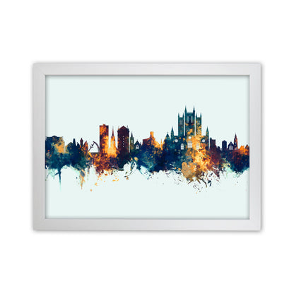 Lincoln England Skyline Blue Orange Art Print by Michael Tompsett White Grain